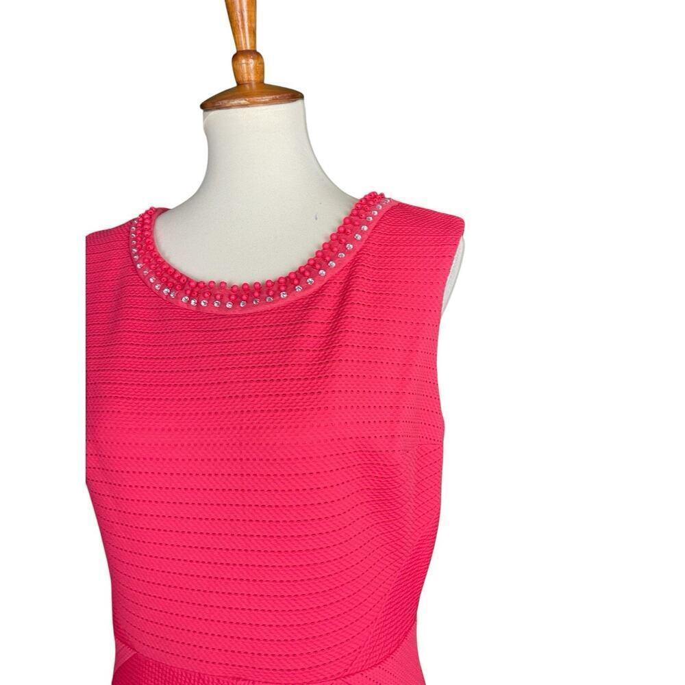Covington Coral Pink Dress Women Size 12 Fit and Flare Beaded Office Wear Party - Picture 10 of 13